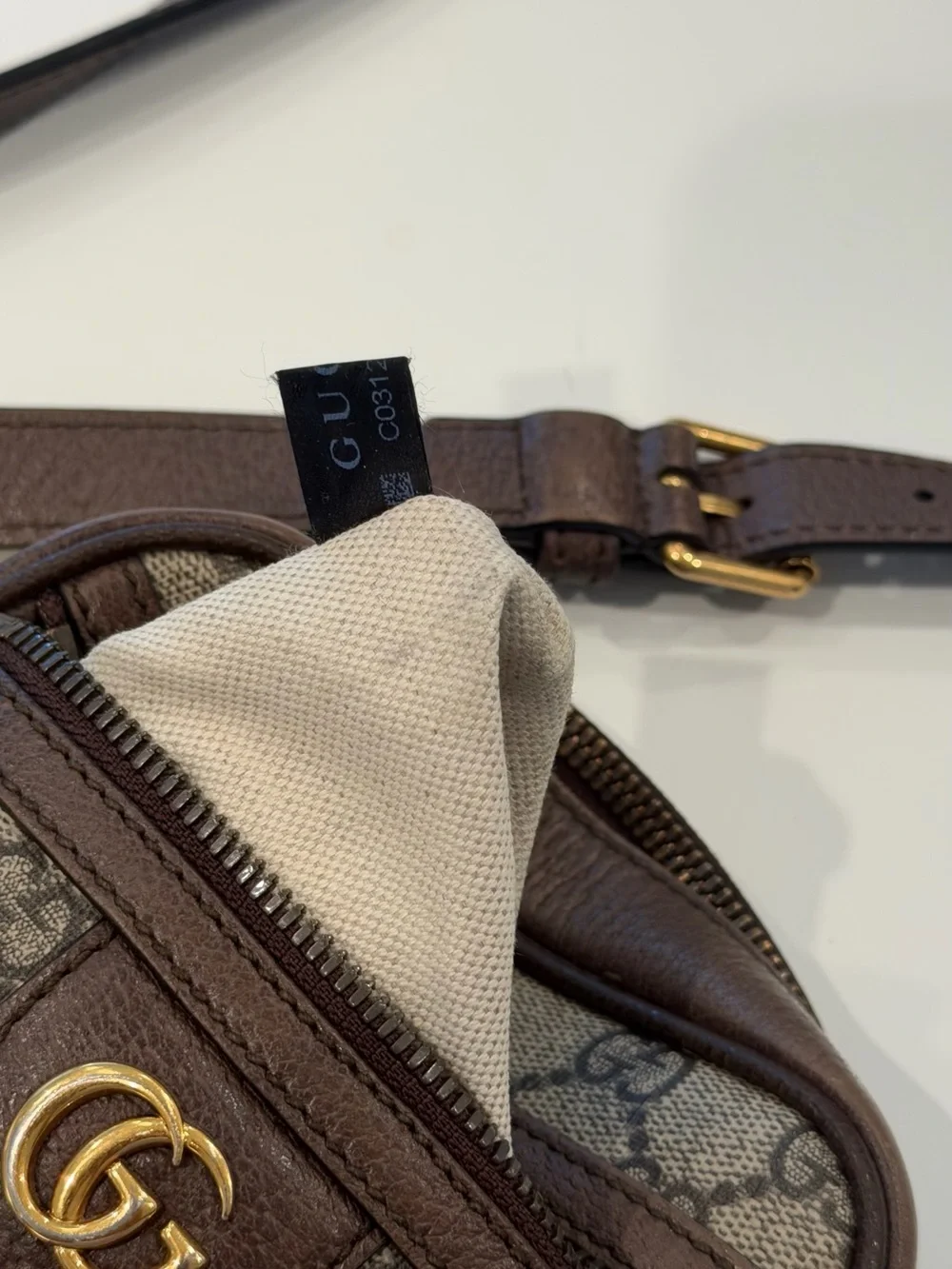 Gucci Beige/Brown GG Supreme Crossbody with Green-Red Web